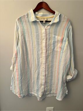 St. John's Bay Lightweight Pastel Multi-Stripe 100% Cotton Gauze Shirt Sz XXL